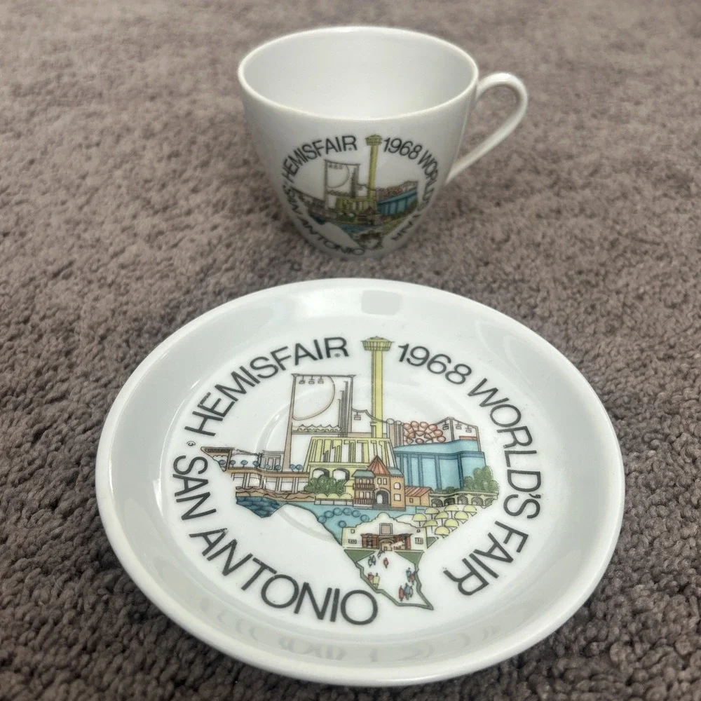 1968 Worlds Fair Hemisfair San Antonio Texas Tea Cup & Saucer Made in Japan